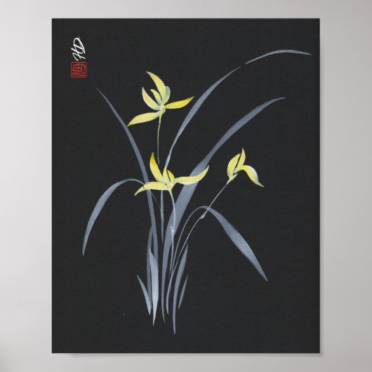 Poster Orchidées dorées à minuit (Devant)