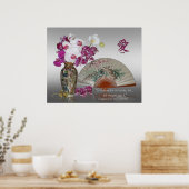 Poster Orchidées et ventilateur oriental peint, citation  (Cuisine)