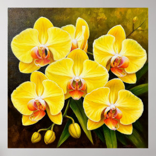 Poster Orchidées jaunes avec centres roses Botanique