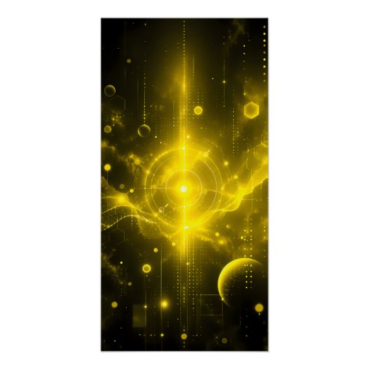 Poster Ordinateur futuriste Cyberpunk Or HUD Sci-Fi Techn (Devant)