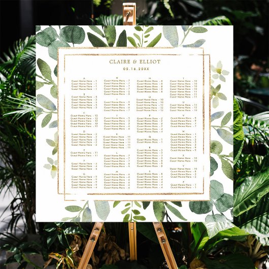 Poster ORDRE ALPHABÉTIQUE Gold Green Mariage Siège
