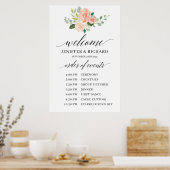 Poster Ordre de service de mariage floral rose pâle boho (Cuisine)