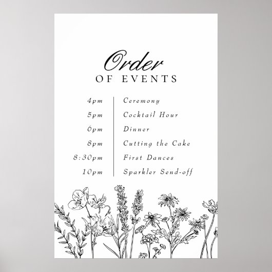 Poster Ordre des événements Mariage Black Floral Fleur sa (Devant)