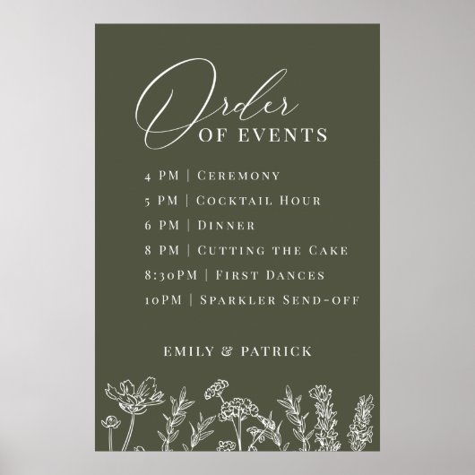 Poster Ordre des événements Mariage Périwinkle Fleur sauv (Devant)