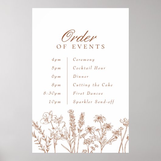 Poster Ordre des événements Mariage Terracotta Fall Fleur (Devant)