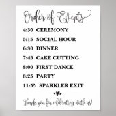Poster Ordre des événements Réception de mariage ou signe (Devant)