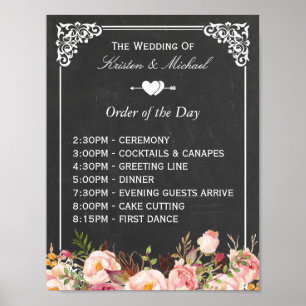 Poster Ordre du jour   Panneau Mariage Floral Chalkboard