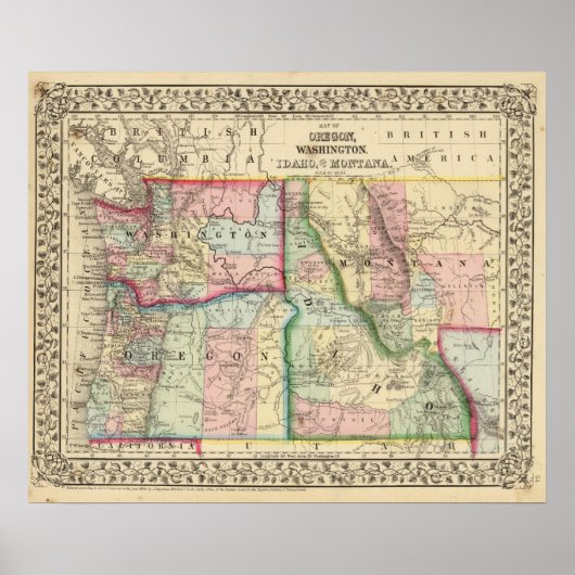 Poster Ore, Lavage, Idaho, Carte du Mont par Mitchell (Devant)