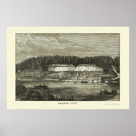 Poster Oregon City, OU Carte panoramique - 1850 (Devant)