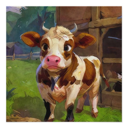 Poster Oreiller jeté de vache de grange mignonne (Devant)