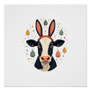 Poster Oreilles de lapin de Pâques vintage vache Mignon o