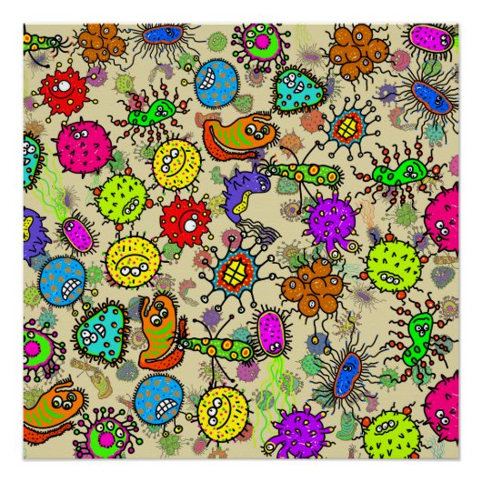 Poster Organismes de laboratoire microscopique amusants (Devant)