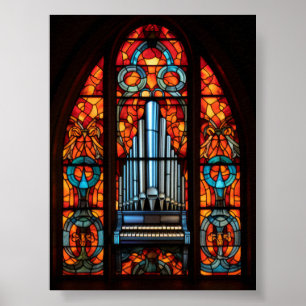 Poster Orgue à tuyaux de cathédrale gothique Vitrail