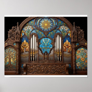 Poster Orgue à tuyaux en bois de style Art Nouveau avec m