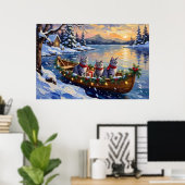 Poster Oriental Blue Cat Christmas Boat Holiday (Bureau à domicile)