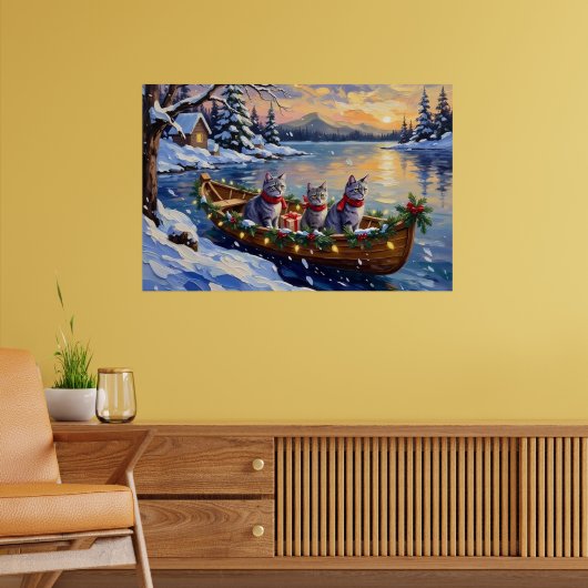 Poster Oriental Blue Cat Christmas Boat Holiday (Salon 2)