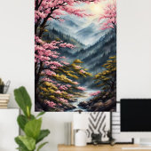 Poster Oriental Cherry Blossoms aquarelle peinture (Bureau à domicile)
