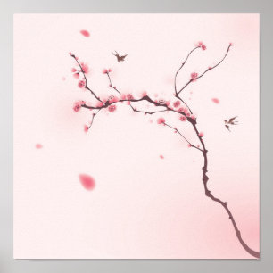 Poster Oriental painting, cherry blossom