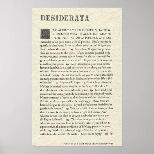 Poster original de Desiderata par Max Ehrmann (Devant)