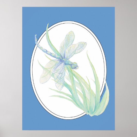 Poster Originale aquarelle Blue Green Dragonfly (Devant)