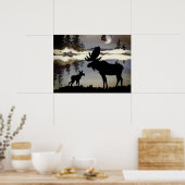 Poster Orignal et bébé forêt de nuit à l'aquarelle (Cuisine)