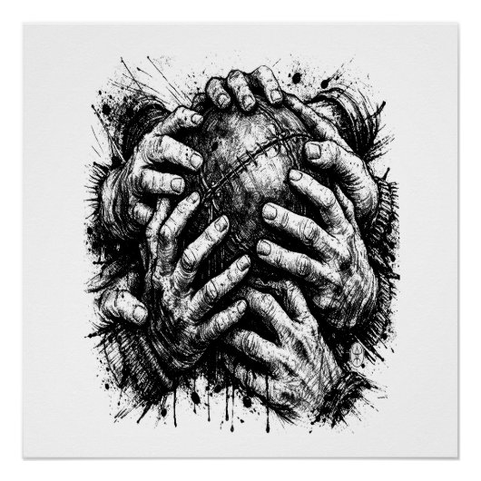 Poster Orkney Dark Art Ink Illustration – Grasping Hands  (Devant)