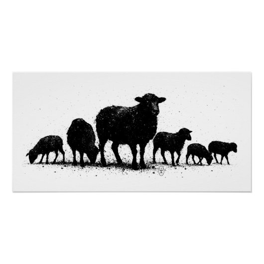 Poster Orkney Sheep — Ink Silhouette Flock (Devant)