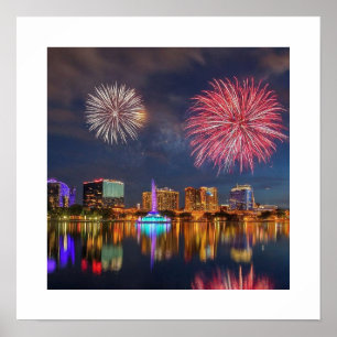 Poster Orlando Florida Lake Eola Fireworks & Fontaine