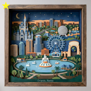 Poster Orlando Floride Amérique Art en Papier Découpe en
