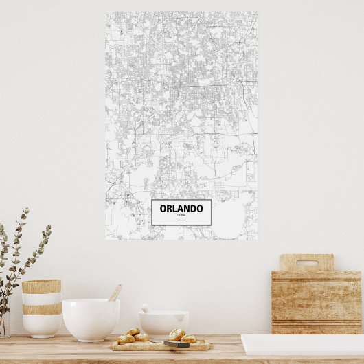 Poster Orlando, Floride (noir sur blanc) (Cuisine)