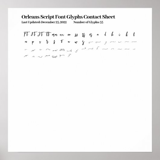 Poster Orléans Script Police Glyphes Contact Feuille (Devant)