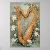 Poster ornamental harp surrounded by white flowers (Devant)