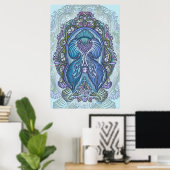 Poster Ornat bleu et design Mandala Turquoise (Bureau à domicile)