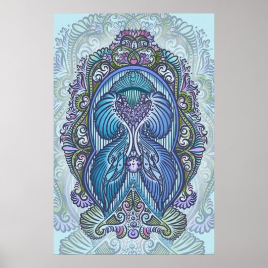 Poster Ornat bleu et design Mandala Turquoise (Devant)