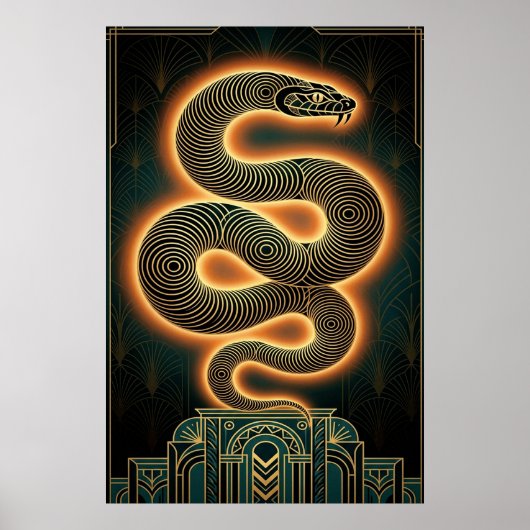 Poster Ornate Art Deco Snake Serpent Gold Coil (Devant)