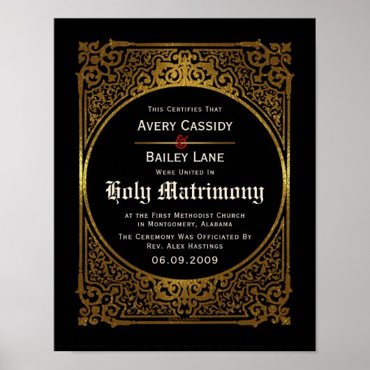 Poster Ornate Gold Antique Alternative WeddingCertificat (Devant)