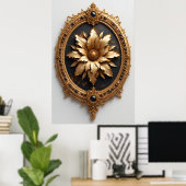 Poster Ornate Gold Frame With Large Metallic Flower Medal (Bureau à domicile)