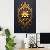 Poster Ornate Gold Frame With Large Metallic Flower Medal (Bureau à domicile)