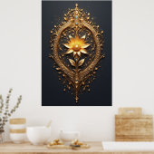 Poster Ornate Gold Frame With Large Metallic Flower Medal (Cuisine)
