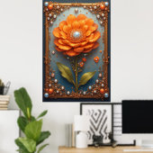 Poster Ornate Orange Flower Artwork in Gold Frame (Bureau à domicile)