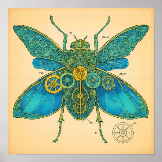 Poster Ornate Technical Diagram: Steampunk Insect (Devant)