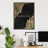 Poster Orné Vintage noir et or (Bureau à domicile)