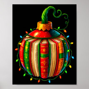 Poster Ornement de livre vintage Noël bibliothécaires bib