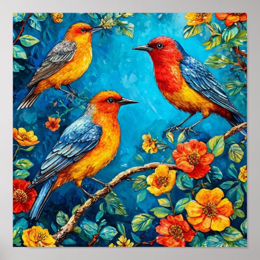 Poster Ornement d'oiseaux (Devant)