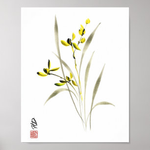 Poster Ornementation aquarelle Sérénité de l'Orchidée dor