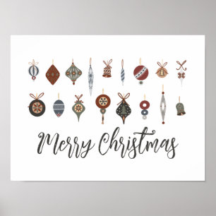 Poster Ornements de Noël vintages