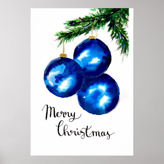 Poster Ornements de sapin de Noël bleus (Devant)
