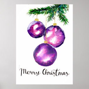 Poster Ornements de sapin de Noël violet