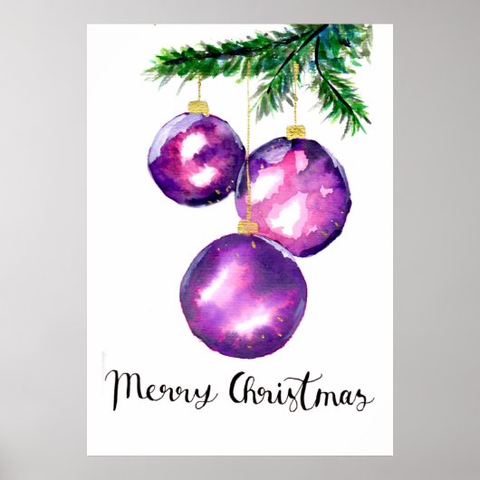 Poster Ornements de sapin de Noël violet (Devant)