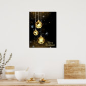 Poster Ornements dorés de Noël Étoiles brillantes Noir (Cuisine)